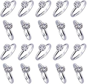 80 Pack Bridal Shower Rings Silver Diamond Engagement Rings for Wedding Table Decorations, Party Games, Cupcake Toppers