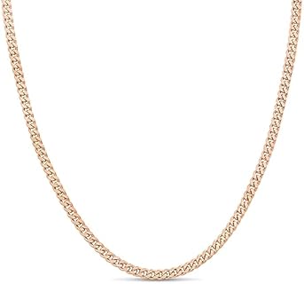 Lobster Clasp 3mm 18k Cuban Link Chain Necklace - KEZEF Premium 925 Sterling Silver Curb Chain for Men and Women - 14in, Tarnish Free - Gold, Rose Gold Plated Options Available