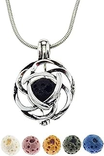 Antique Silver Julie Wang Essential Oil Bead Necklace with Celtic Knot Design & Lava Stone for Women - Minimalist Aromatherapy Jewelry