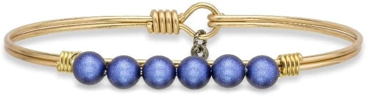 Luca + Danni Crystal Pearl Bangle Bracelet For Women in Iridescent Dark Blue - Brass Tone Size Regular Made in USA