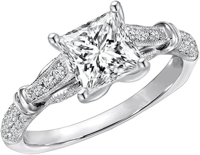White Gold Moissanite Engagement Ring for Women, Blocaci Princess Cut Design, in Platinum Plated Silver or 10K/14K/18K Gold, Perfect for Anniversary or Promise Rings with Custom Text Engraving