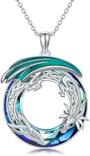 925 Sterling Silver Dragon Crystal Necklace with Rolo Chain, Elegant Jewelry Gift for Women and Girls