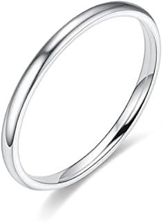 2mm Stainless Steel Classical Plain Stacking Band Statement Wedding Promise Ring For Women Girls