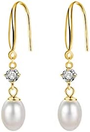 SLUYNZ Solid 925 Sterling Silver Pearl Drop Earrings for Women Teens Natural Freshwater Pearl Dangle Earrings Wedding Bridal Earrings