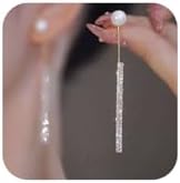 Long Tassel Pearl Drop Earrings Adorned with Rhinestones and Copper Gems set in Zinc. Featuring French Wire Backing, Ideal for Weddings and Casual Wear - Women's Luxury Jewelry