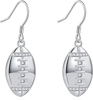 925 Sterling Silver Football Stud Earrings with Cubic Zirconia Gems & French Wire Back Finding for Women and Girls