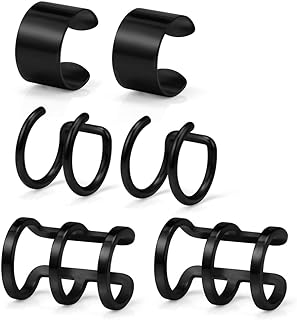 Clip-On Type Men's Cuff Earrings with 316L Surgical Steel Material for Women & Men in Assorted Cuff Design Set - Ruifan Stainless Steel Ear Cuffs