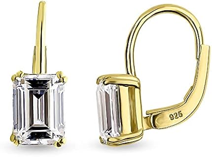 BERRICLE Sterling Silver Solitaire 2.4 Carat Emerald Cut Cubic Zirconia CZ Anniversary Leverback Dangle Drop Earrings for Women