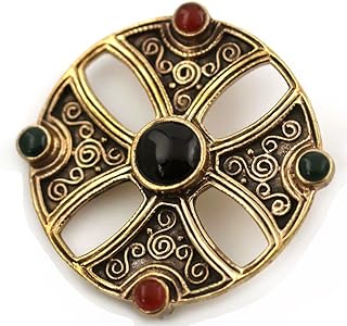 Bronze Green N Red Agate, Black Onyx Pins and Brooches Norse Irish Celtic Knot Vintage Thailand Jewelry
