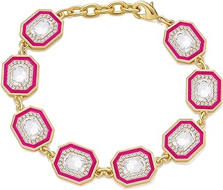 Lobster Claw Clasp Pink Charm Link Chain Bracelet with Crystals for Women - Teardrop Design Tennis Bracelet