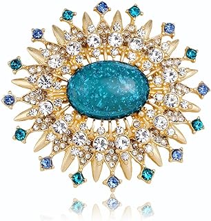 Vintage Rhinestone Flower Brooch Pin 14k Gold Plated Sun Flowers Crystal Laple Pins Clip Suit Dress Sweater Clothes Accessories Brooches Pins Exquisite Palace Style Jewelry Gifts for Women Girls Mom