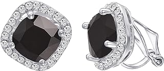 Yoursfs Clip on Earrings for Women Austria Cubic Zirconia 18k White Gold Plated Crystal Clip on Earring Non Pierced Ears Black Earrings Fashion Jewelry