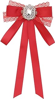 Women's Bow Brooch Long Webbing with Lace Trim Elegant Ribbon Brooch