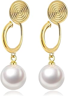Pearl Clip On Earrings For Women Small Pearl Hoop Earrings 14K Gold Plated Non Piercing For Girl Gold Huggie Earrings Lightweight Wedding Bridesmaid Earrings