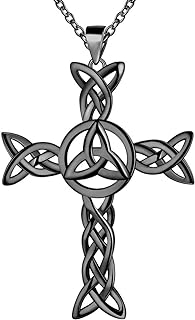 Celtic Knot Cross Pendant Necklace Charm for Mens Women Black Gun/18K Gold Over 925 Sterling Silver Spiral Trinity Knot Necklace Triangle Pendant Jewish Amulet Jewelry Christmas Gift Thanksgiving Gift for Mom Wife Girlfriend Sisters Gift