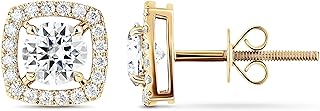 Screw-Back Halo Cushion Cut Stud Earrings with Lab-Created Moissanite Gems set in 10k Solid Gold for Stylish Women/Classic Design