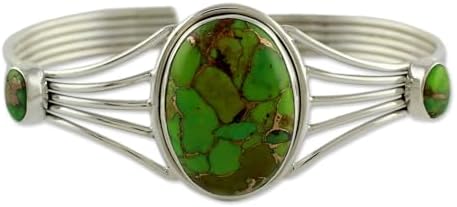 NOVICA Artisan Handmade Sterling Silver Cuff Bracelet Modern Composite Turquoise Reconstituted Green India Greenery Bollywood [6.25 in L (end to End) x 1.2 in W] ' Verdant Island'
