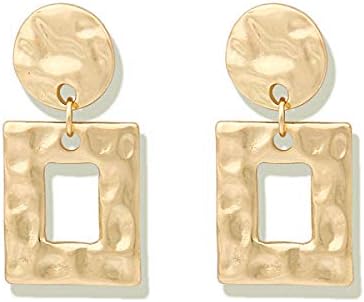 Dainty Hammered Gold Drop Earrings with French Wire Closure, Embellished with Rhinestones for Women, Geometric Dangle Design