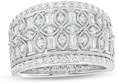 1 CTW Baguette & Round Cut Clear CZ Diamond Art Deco Vintage Engagement Band Ring In 14K White Gold Plated