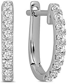 10K White Gold Diamond Oval Hoop Earrings with Hinged Post Back Finding for Women, Elegant Hoop Design