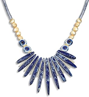 Blue Peck Organic Faceted Beads And Compress Turquoise Irregular Stone Bib Fan Statement Collar Choker Necklaces Western Jewelry For Women Teens Gold Plated Bead & Clasp Adjustable