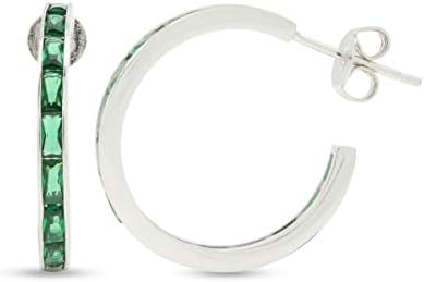 Simulated Emerald/Cubic Zirconia Hoops Earrings, 925 Sterling Silver Huggie Earrings Half Hoops Sensitive Ears Cute Gifts for Women