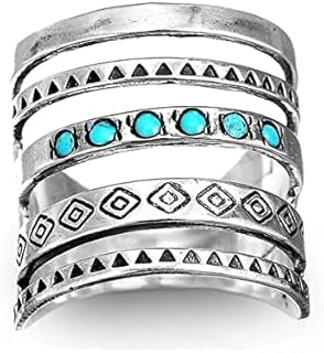 Western Ring For Women, Turquoise Boho Cool Vintage Chunky Band Bohemian Statement Rings For Men