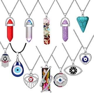 TAMHOO 12PCS Multi-style Evil Eye & Crystal Pendant Necklace for Women and Girls,with Stainless Stell Chain in Size 18"+2"