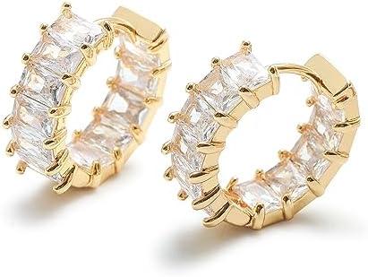 18K Gold Plated Green Hoop Earrings with Cubic Zirconia for Women in Elegant Huggie Design