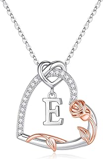 Yesteel Rose Heart Initial Necklace in Durable White Gold-Plated Brass with Adjustable Cable Chain and Secure Lobster Clasp - Meaningful Gift for Women and Teen Girls