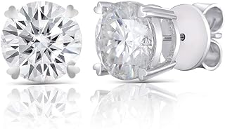 DovEggs Solid 14K White Gold Moissanite Stud Earrings 6CTW 9mm G-H-I Color Heart Arrows Cut Created Moissanite Earrings Push Back for Women