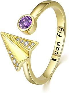 Gold Plated Sterling Silver Airplane Engagement Ring with Zircon for Women - Adjustable Size, Travel Inspired Design