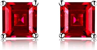 Navachi 925 Sterling Silver 18k White Gold Plated 1.6ct Square Ruby Sapphire Emarald Stud Earrings
