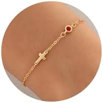 Birthstone Cross Bracelet for Women Birthday Gifts for Teen Girls Dainty 14K Gold Plated Cross Birthstone Adjustable Bracelets Religious Christian Jewelry for Women Stocking Stuffer