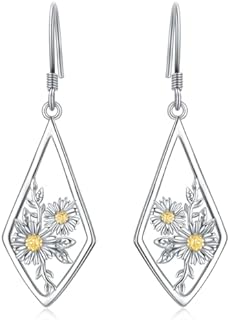 Flower Earrings Sunflower/Daisy/Rose/Tulip/Scottish Thistle/Lotus/Mushroom/Iris/Astronaut Dangle Drop 925 Sterling Silver Leverback Earrings Jewelry Gift for Women Girls