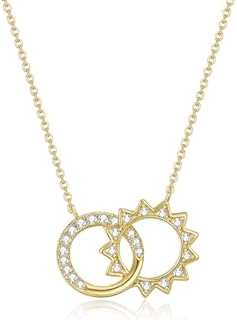 Gold-Plated Sun and Moon Interlocking Heart Pendant Necklace with Cable Chain, Cubic Zirconia Accents, Lobster Clasp for Women - NUZON