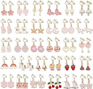 NEWITIN 12 Pairs-40 Pairs Clip on Earrings for Girls Cute Earrings Hypoallergenic Earrings Kids Dress up Jewelry Non Piercing Earrings Set Clip on Earrings for Women