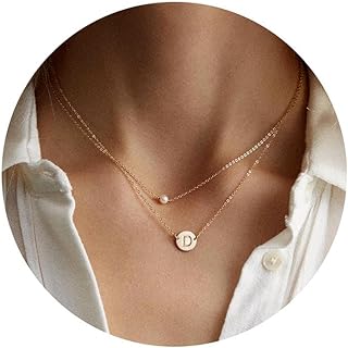 Yoosteel Layered Initial Pearl Necklaces for Women Trendy, Dainty 16K Gold Plated Pearl Necklace for Women Initial A-Z Pendant Necklace Gold Layered Necklaces for Women Girls Jewelry