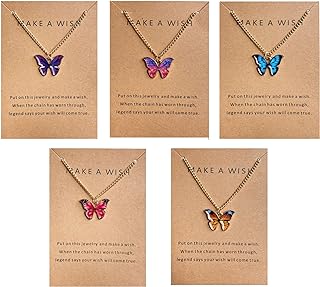 COLORFUL BLING 5-9Pcs Cute Butterfly Pendant Necklace Set for Women Teens Girls Acrylic Butterfly Necklace with Message Card Friendship BFF jewelry
