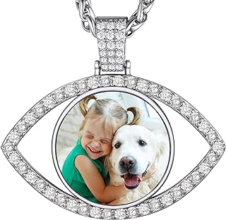 FaithHeart Customizable Men's Photo Pendant Necklace with 20-Inch Wheat Chain & Lobster-Claw Clasp - Round/Heart/Square/Wings/Evil Eye/Hamsa Hand/Key Designs Available