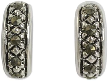 NOVICA Handmade .925 Sterling Silver Marcasite Half Hoop Earrings Crafted with Grey Thailand Floral [0.5 in L x 0.2 in W] 'Dew'