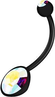 Black Bioflex Belly Ring with Aurora Borealis Crystal for Expectant Mothers - Comfortably Stylish Pregnancy Design