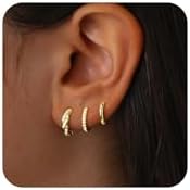 Gold Hoop Earrings Set for Women, Dainty 14K Small Huggie Earrings for Multiple Piercing Lightweight Hypoallergenic Jewelry, Trendy Double Twisted Cubic Zircon Cartilage Earrings for Teen Girls Gifts 3 Pairs