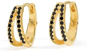YoTreasure 14K Gold Vermeil Over 925 Silver Black Spinel Hoops Earrings Hypoallergenic Earrings Jewelry Gifts