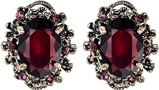 BriLove Women's Victorian Style Crystal Floral Scroll Cameo Inspired Oval Stud Earrings