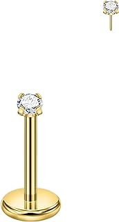 FANSING Single 316L Surgical Steel Threadless Labret Stud with CZ for Nose Cartilage Helix Rook Conch Tragus Earlobe Piercings