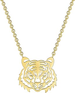 VASSAGO Stainless Steel Hollowed Tiger Face Pendant Necklace for Women and Girls - Trendy African Animal Charm Jewelry