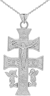 Fine Sterling Silver Caravaca Double Cross Crucifix Pendant Necklace
