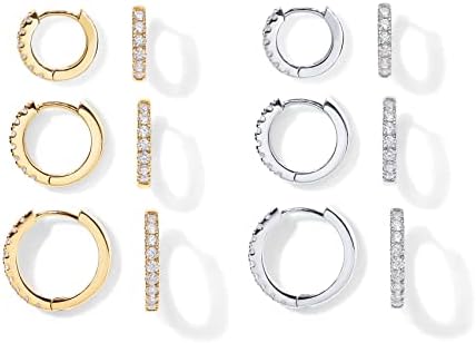 PAVOI 18K Gold Plated 925 Sterling Silver Post, 3 Pairs Small Gold Hoop Earrings Set | Mini Cartilage Helix Huggie Hoop Pack for Women Men 8mm 10mm 12mm