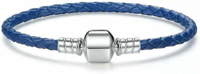 Leather Woven Bracelet with 925 Sterling Silver Snap Clasp Charms